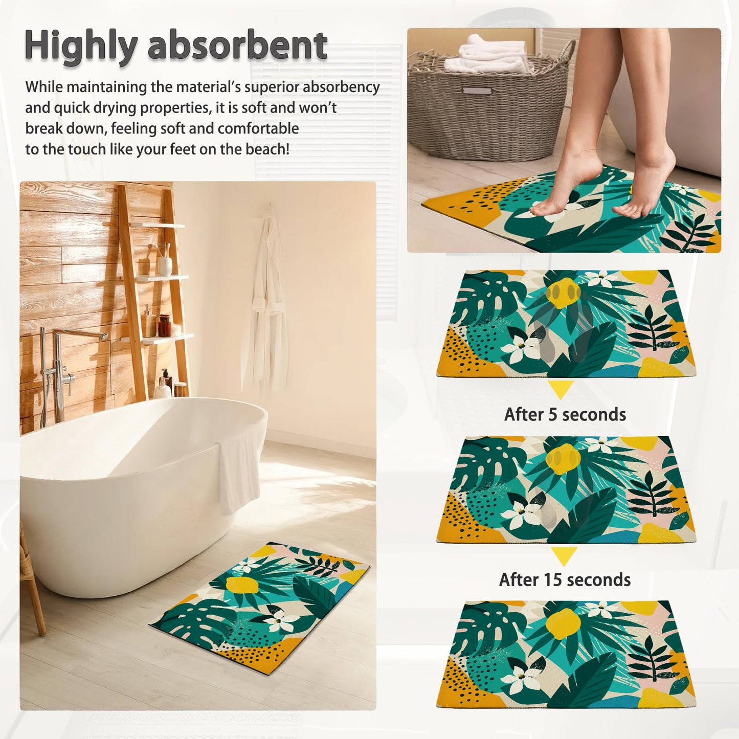 SPUNKER Abstract Modern Welcome Mat - Tropical Palm Leaves, Indoor/Outdoor, Low-Profile, 17''x30''