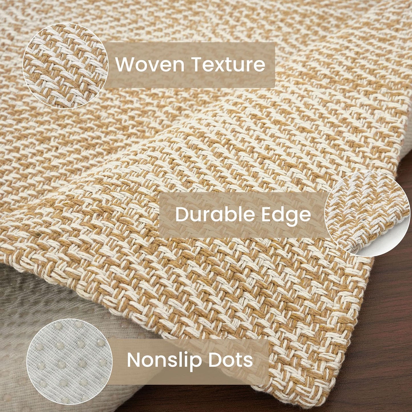 IOHOUZE Washable Area Rug 6x9 Non Slip Rubber Backed Rugs for Living Room, Dining Room Rugs Bedroom Rug, Woven Indoor Floor Carpet for Living Room Nursery, Warm Beige/Orange/Apricot