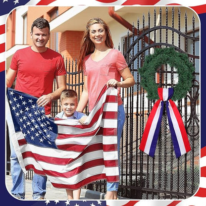 Wreath Sash for Front Door Wreath Satin Sash Blank Sashes Embroidery Monogram Yard Doorway Indoor Outdoor Wall Ribbon Bow Home Decor (Red,White,Blue,Independence Day)
