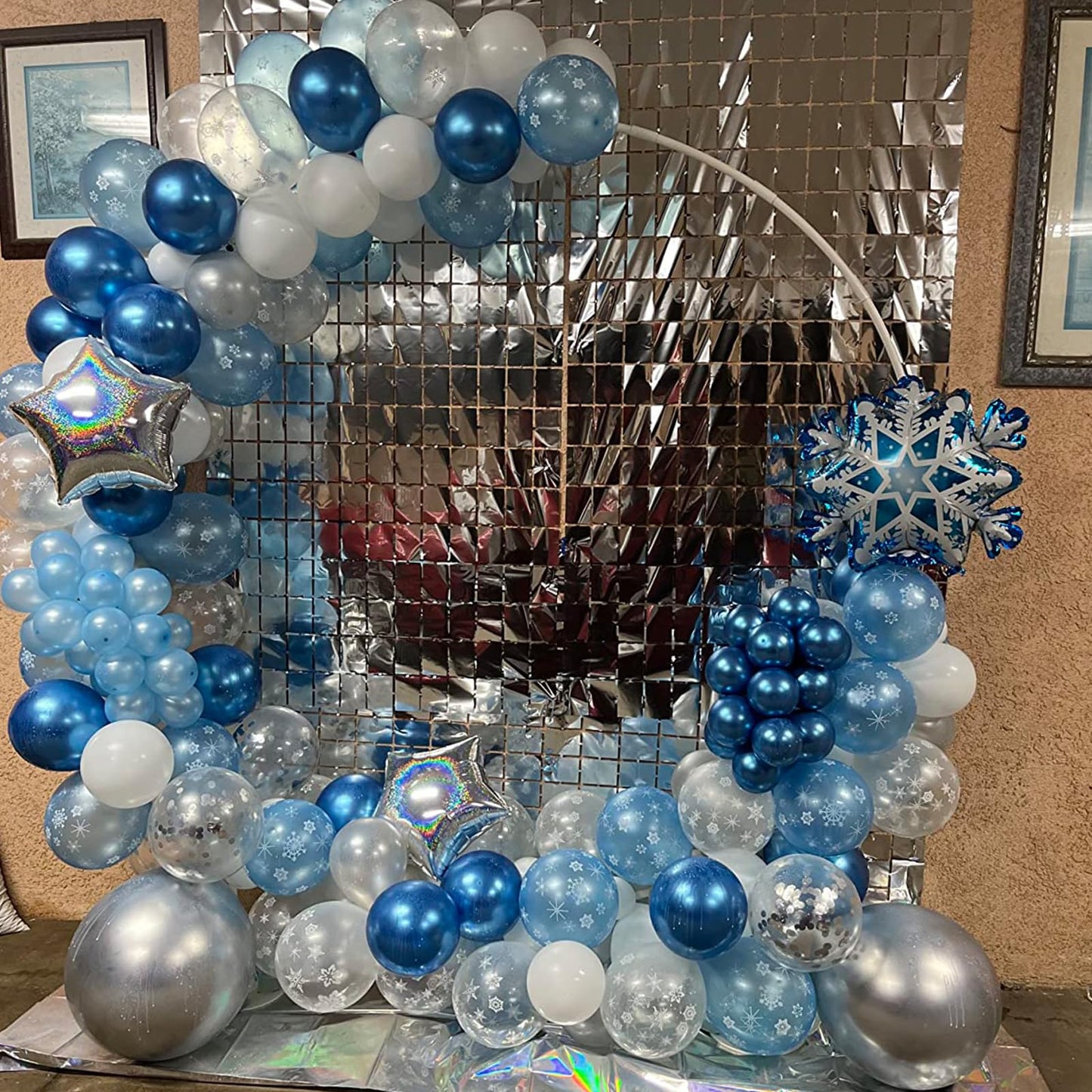 Snowflake Balloon Garland Arch Kit Winter Snowflake Balloons with Silver Blue White Snow Confetti Latex Balloon for Winter Wonderland Christmas Baby Shower Princess Birthday Party Decor