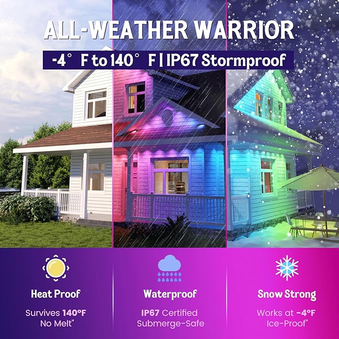 ISOPHO Permanent Outdoor Lights, RGB Smart String Light with 75 Scene Modes, Eaves LED Lights 50ft, Waterproof IP67, Suitable for All Holidays, Parties, Halloween, Christmas, App and Remote Control