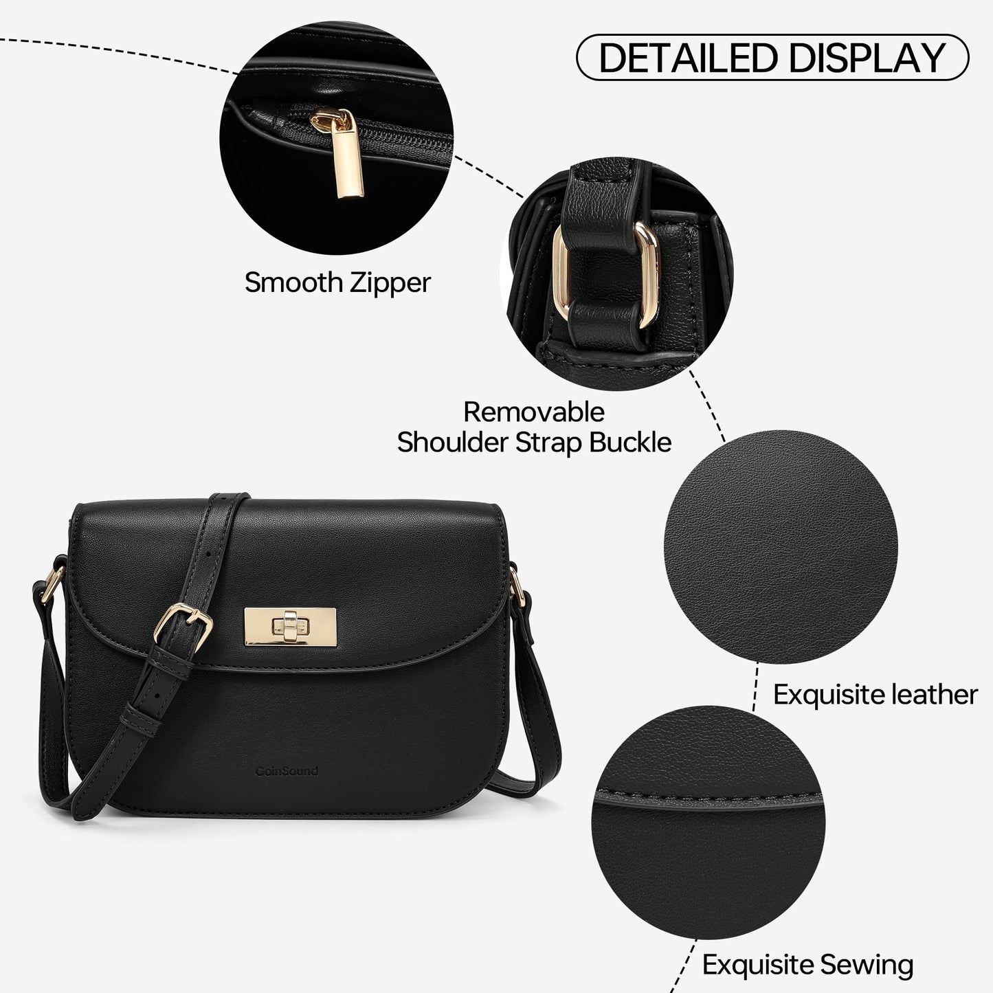 Goinsound Small Shoulder Bag for Women Vegan Leather Crossbody Bag Trendy Clutch Purse With Long Adjustable Strap, Black