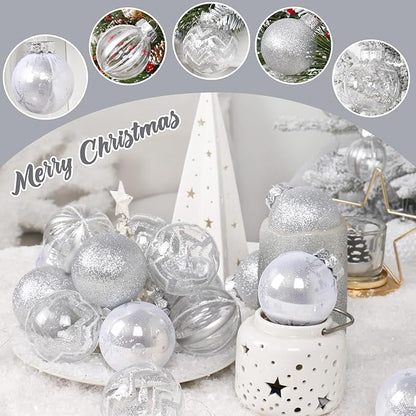 SY Super Bang 30PCS Silver Christmas Ornaments Set, 60MM/2.36" Clear Plastic Shatterproof Ball Ornaments for Christmas Tree Hanging Decorations, for Home Holiday Party Xmas Decor.