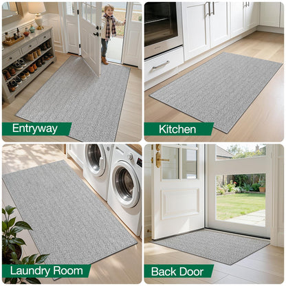 LUMI Ultra Thin Indoor Door Mat for Entrance 24"x36", Non Slip Entryway Mat, Low Profile Doormat, Unique Herringbone Design Carpet for Inside, Patio, Porch, Gray