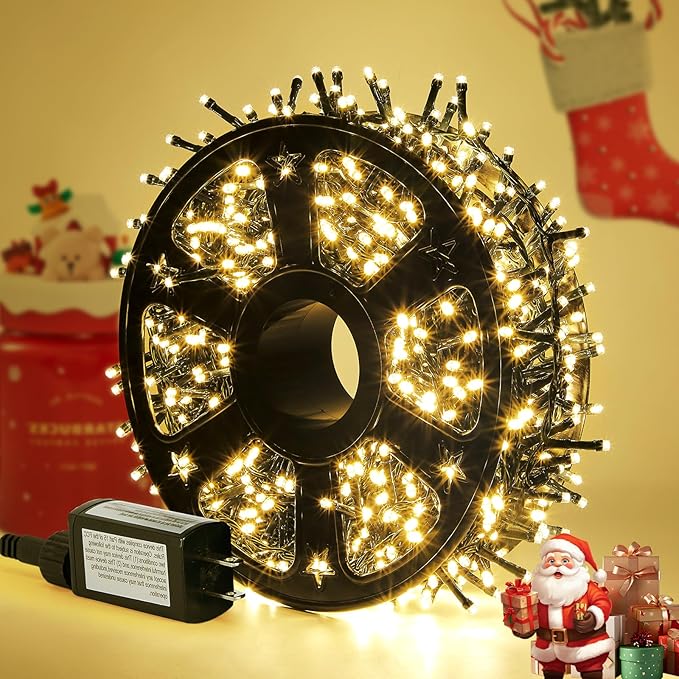 Hishine Outdoor Christmas Lights 164FT 1000LED, String Lights Indoor 8 Modes Waterproof Plug in Christmas Tree Light for Holiday, Warm White