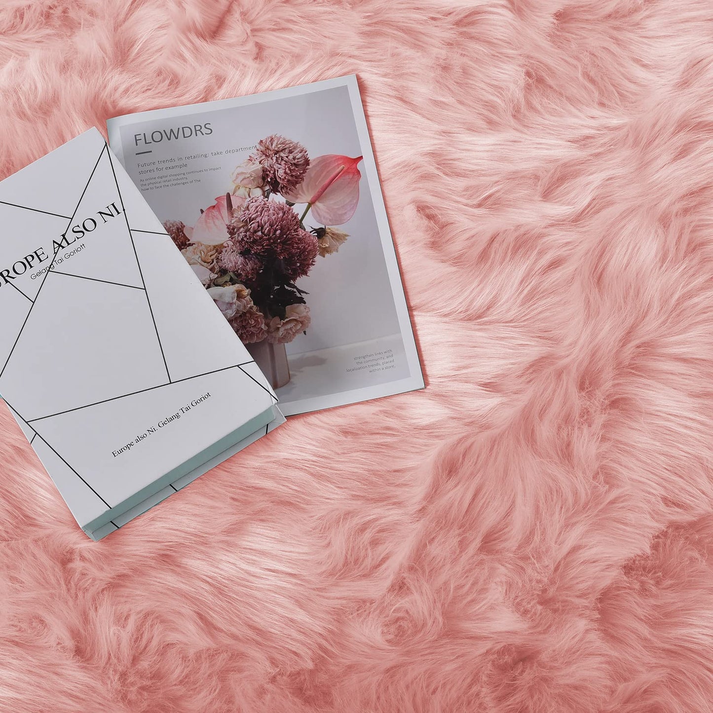 Goolela Pink Fluffy Fuzzy Rug for Girls Bedroom 3x5 Faux Fur Rug Furry Shag Bedside Carpet for Play Room Dorm Soft Plush Rectangle