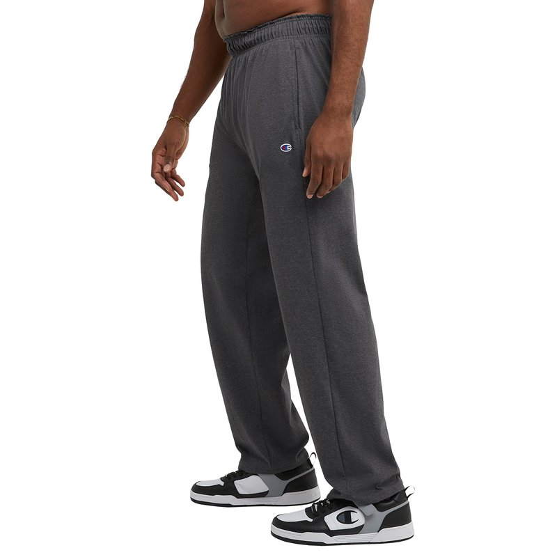 Champion Men's Open-Bottom Lounge Pants, Standard Fit, Lightweight 100% Cotton, Available in Regular and Big & Tall, Granite Heather, Large Tall