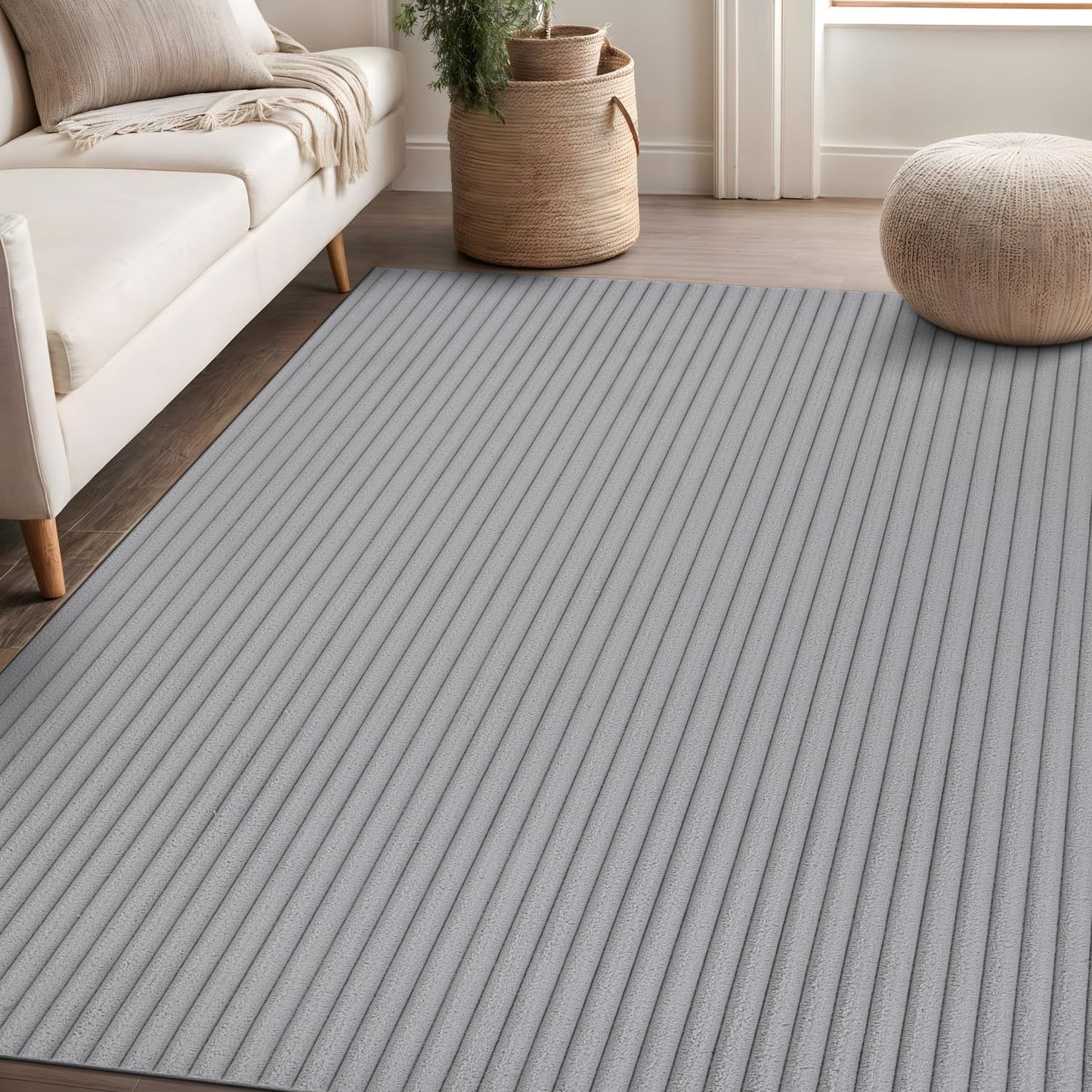 Beverly Rug Fluffy Area Rug 4 x 6 Modern Durable Ultra Soft Plush Ribbed Indoor Rugs for Living Dining Room Office Non Slip Stain Resistant Non Shedding Casual Easy Shag Indoor Carpet Gray 4x6