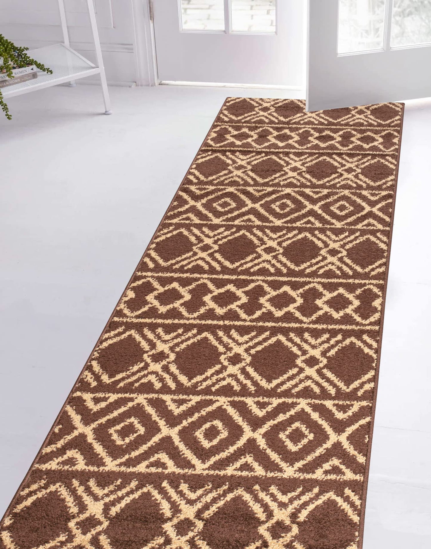 Custom Length, Non Slip Southwest Native American Pattern Carpet Runner Rug Mat for Entry Hallway Kitchen Laundry, 26 inch x 7 feet, Brown