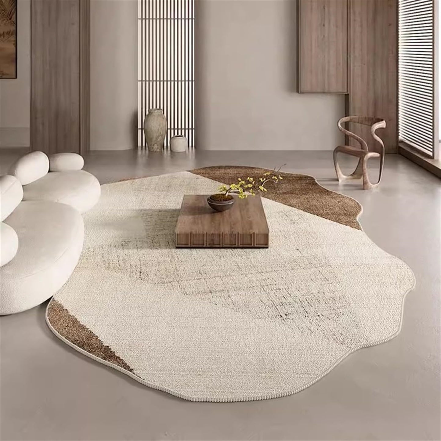Modern Abstract Irregular Shaped Area Rug Soft Washable Carpet for Bedroom Livingroom Dining Kitchen Runner Rug Brown Beige Aesthetic 5x7 Floorcover