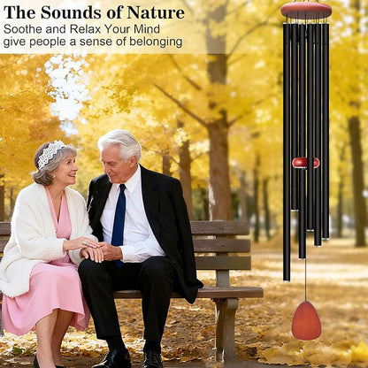 Large Wind Chimes for Outside Deep Tone, Soothing Melodic Memorial Sympathy Wind Chime, Suitable Outdoor Garden Decor, Gift for Mom Women Neighbors (Black Wind Chime -56 in)