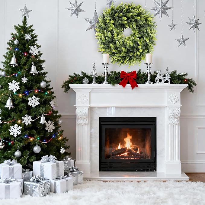 Christmas Boxwood Wreath Door Wreath 16-18In Christmas Door Wreaths for Front DoorWreath Winter Spring Summer Indoor OutdoorWreath Farmhouse Artificial Greenery Wreaths Home Decoraction
