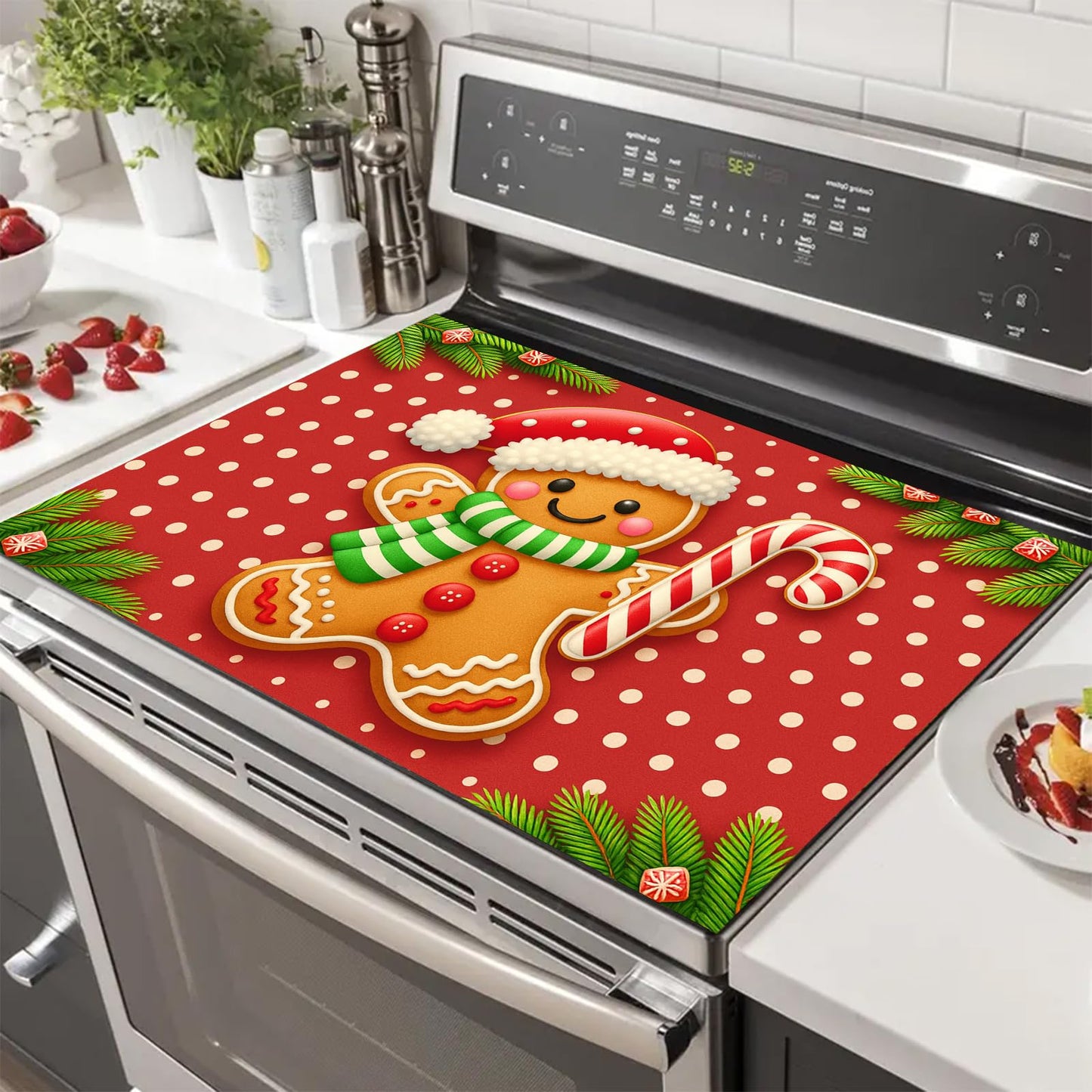 HOMETITUTE Stove Top Covers for Electric Glass Stove 28x20 Inch Gingerbread Man Christmas Cooktop Protector Heat Resistant Counter Cover Dish Drying Mat for Kitchen RV Camper