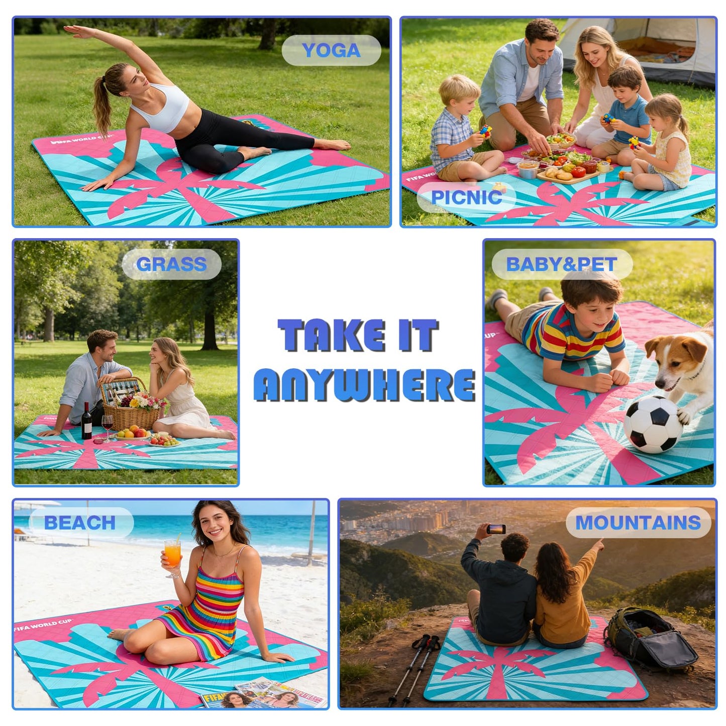 MESUCA FIFA World Cup 2026 Outdoor Trophy Picnic Blanket - Official FIFA World Cup 2026 Merchandise - 75"x80" Extra Large Waterproof Picnic Mat - Foldable Beach Blanket for Outdoor, Camping, Party