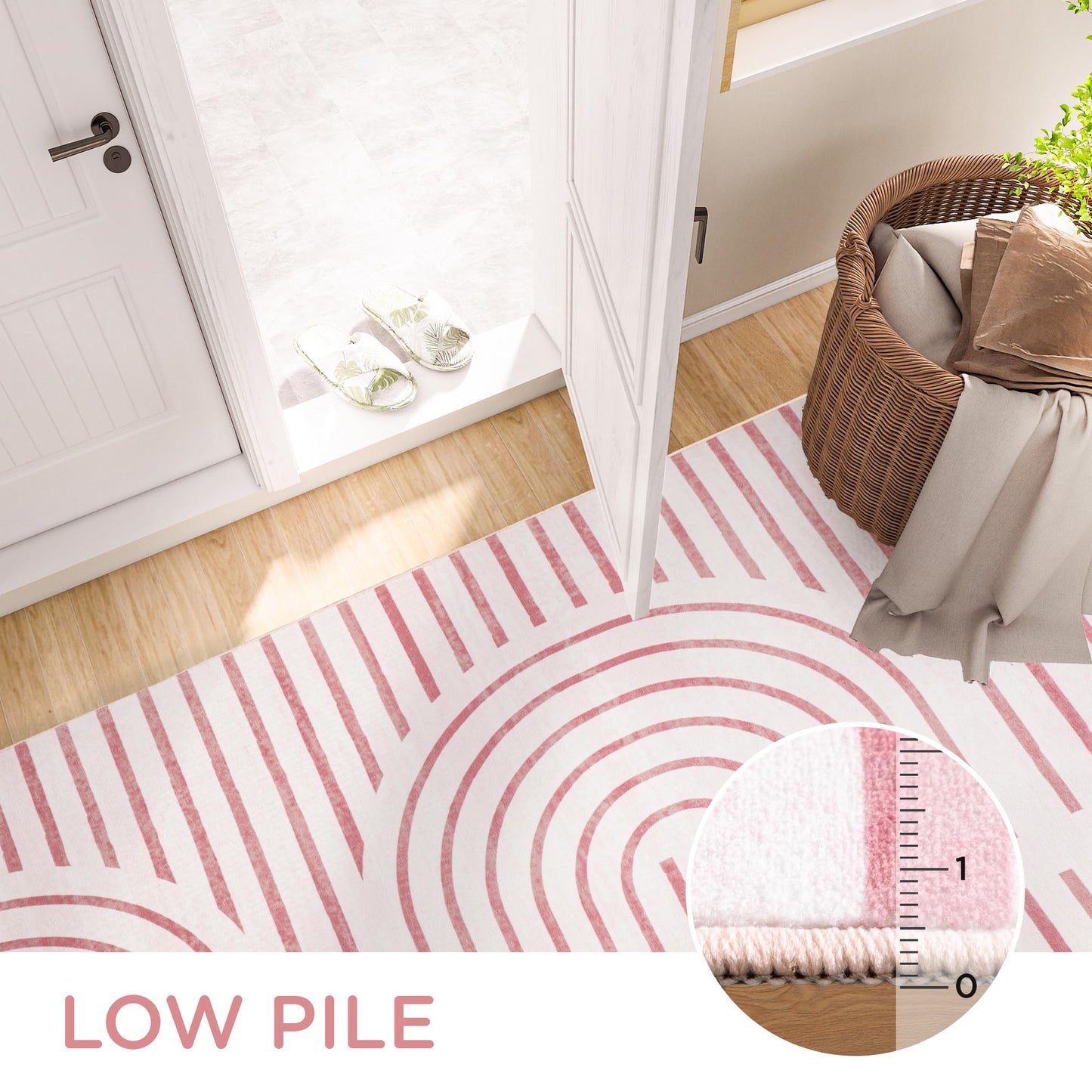 ARKIIKI Pink Washable Rug 5x7 for Bedroom, Soft Abstract Rainbow Carpet for Living Room, Modern Area Rugs, Non-Slip Stain Resistance Rug for Kid Nursery Playroom Home Office