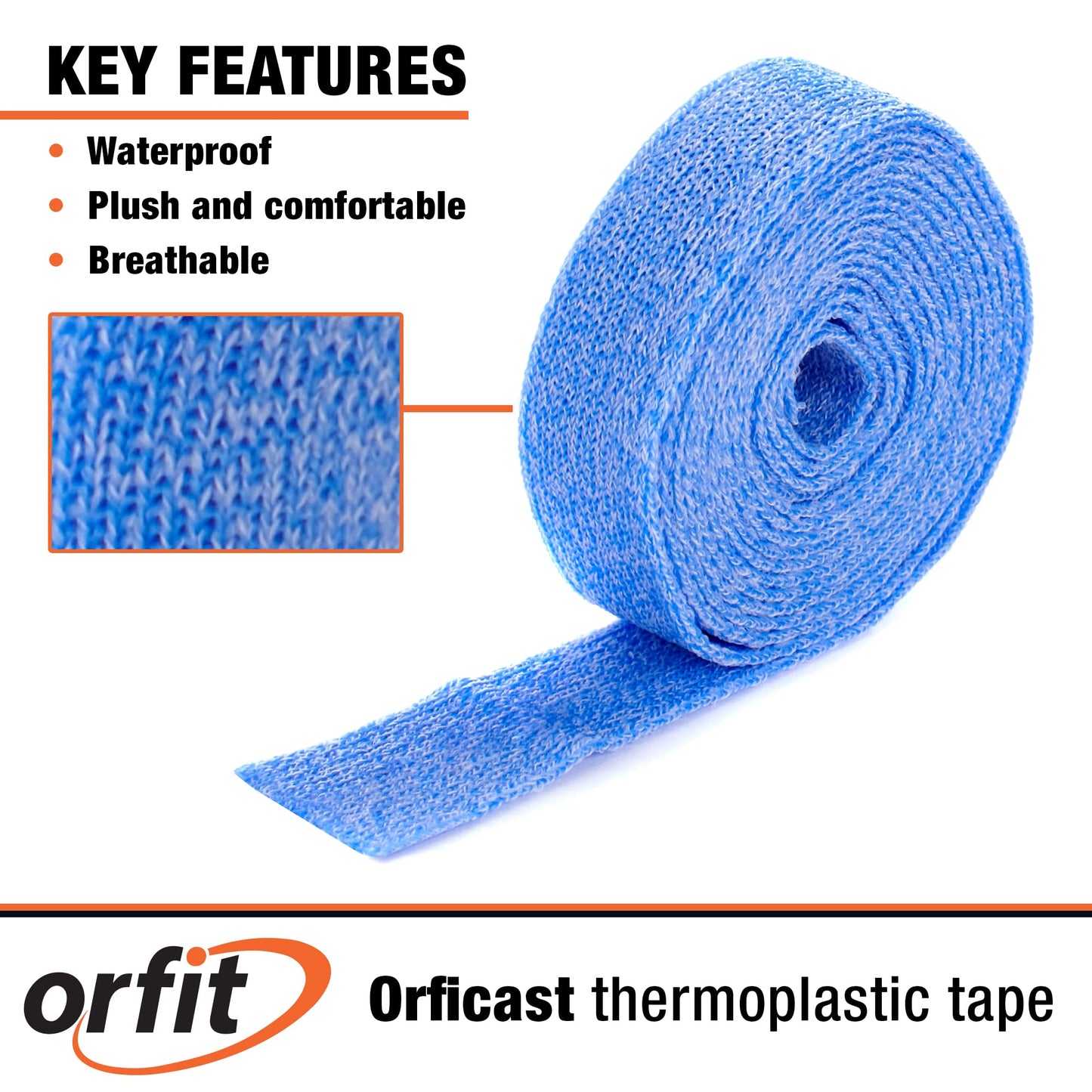 Orficast by Orfit Easy-Form Splinting Material Heat-Activated Thermoplastic Tape For Trigger Finger, Thumb, Arthritis Pain Relief, Hand Support 1” x 9’, Blue, One Roll