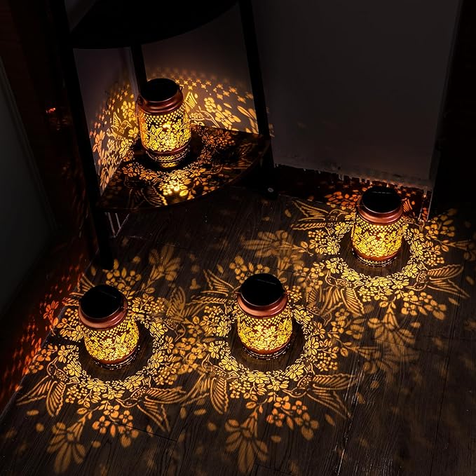 Boho Solar Lanterns Outdoor Birthday Gifts for Women Mom Grandma Metal Hanging Solar Powered Unique Garden Decorative LED Lights (Fengming)