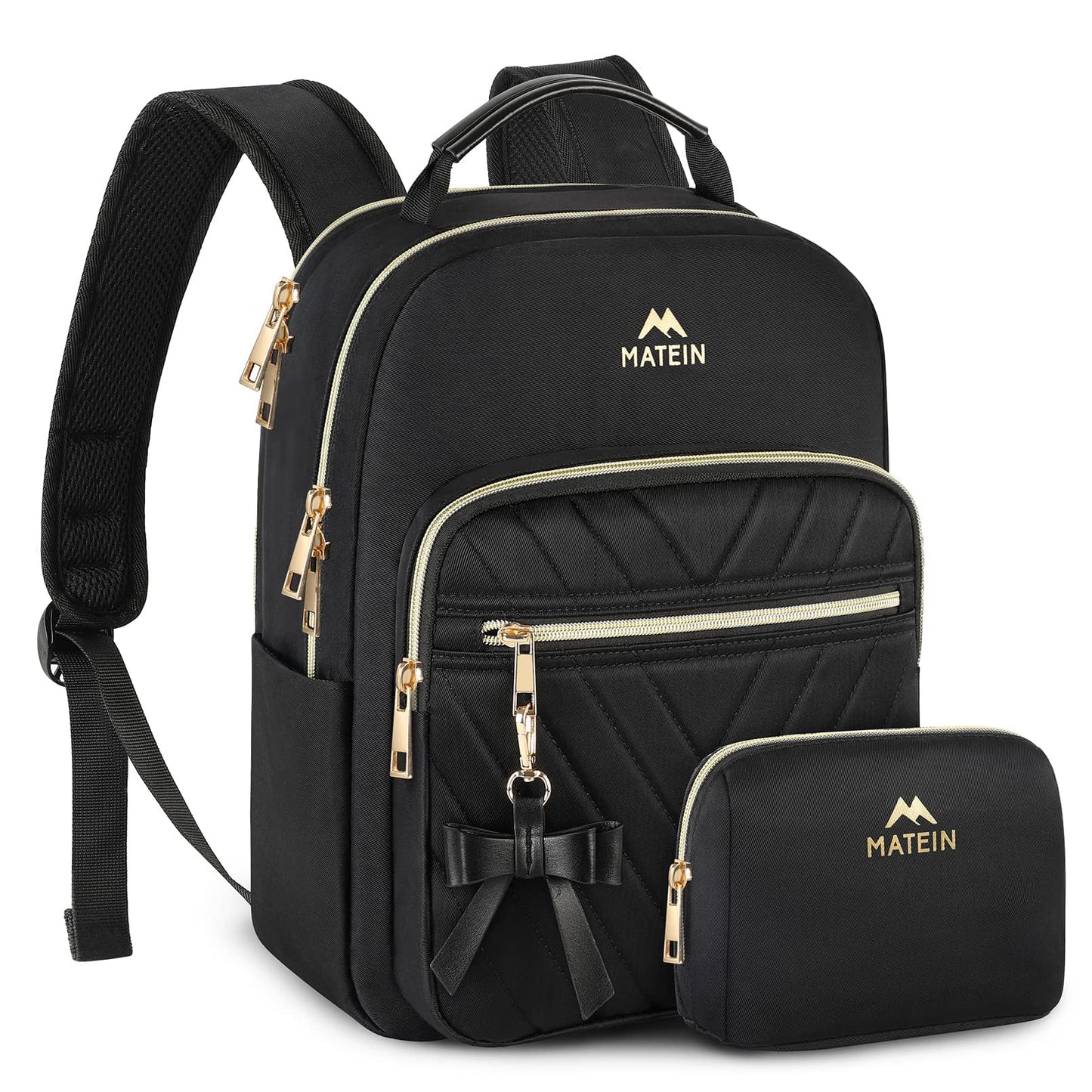 MATEIN Mini Backpack for Women, Waterproof Stylish Daypack Purse Shoulder Bag, Lightweight Small Casual Daily Travel Backpack Mochilas Para Mujer, Lady Girls Gifts for Work School, 2pcs Sets, Black