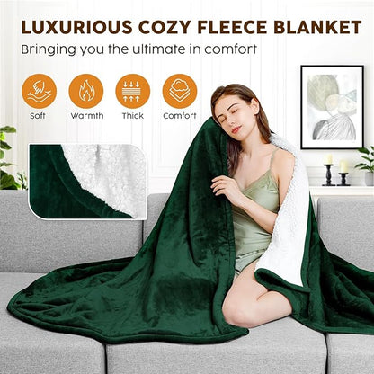 HYLEORY Heated Electric Blanket Queen 84"x90" Soft Fleece & Flannel with 5 Heating Levels & 10 Hours Timer Auto Shutt Off, ETL Certified, Washable，Heated Blanket for Body-Dark Green