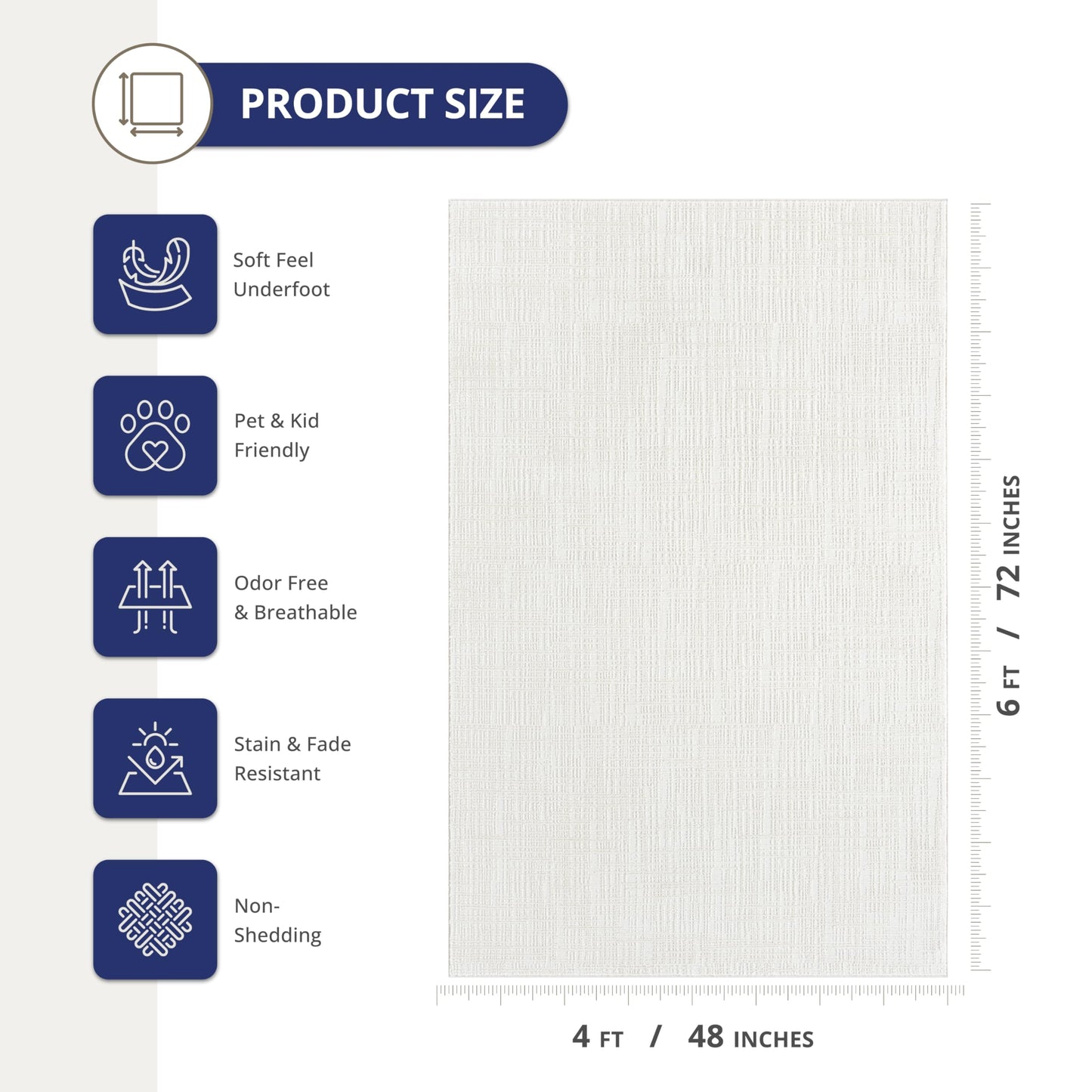 Abani Cream Area Rug - 4' x 6' - Living Room & Bedroom - Textured Weave Design - Indoor Use - Easy to Clean, Stain Resistant, Non-Shedding - Neutral Collection