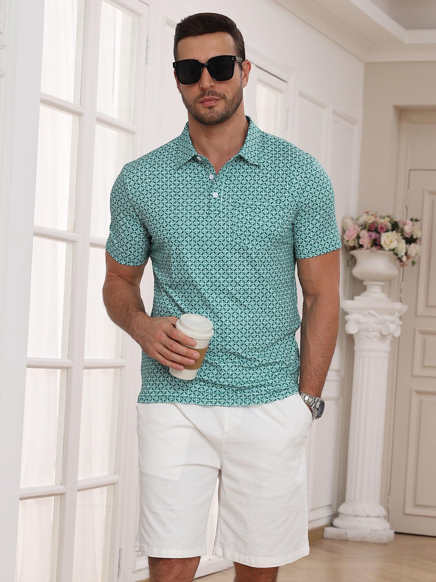 Lexiart Mens Golf Polo Shirt Short Sleeve Slim Fit Quick Dry Printed