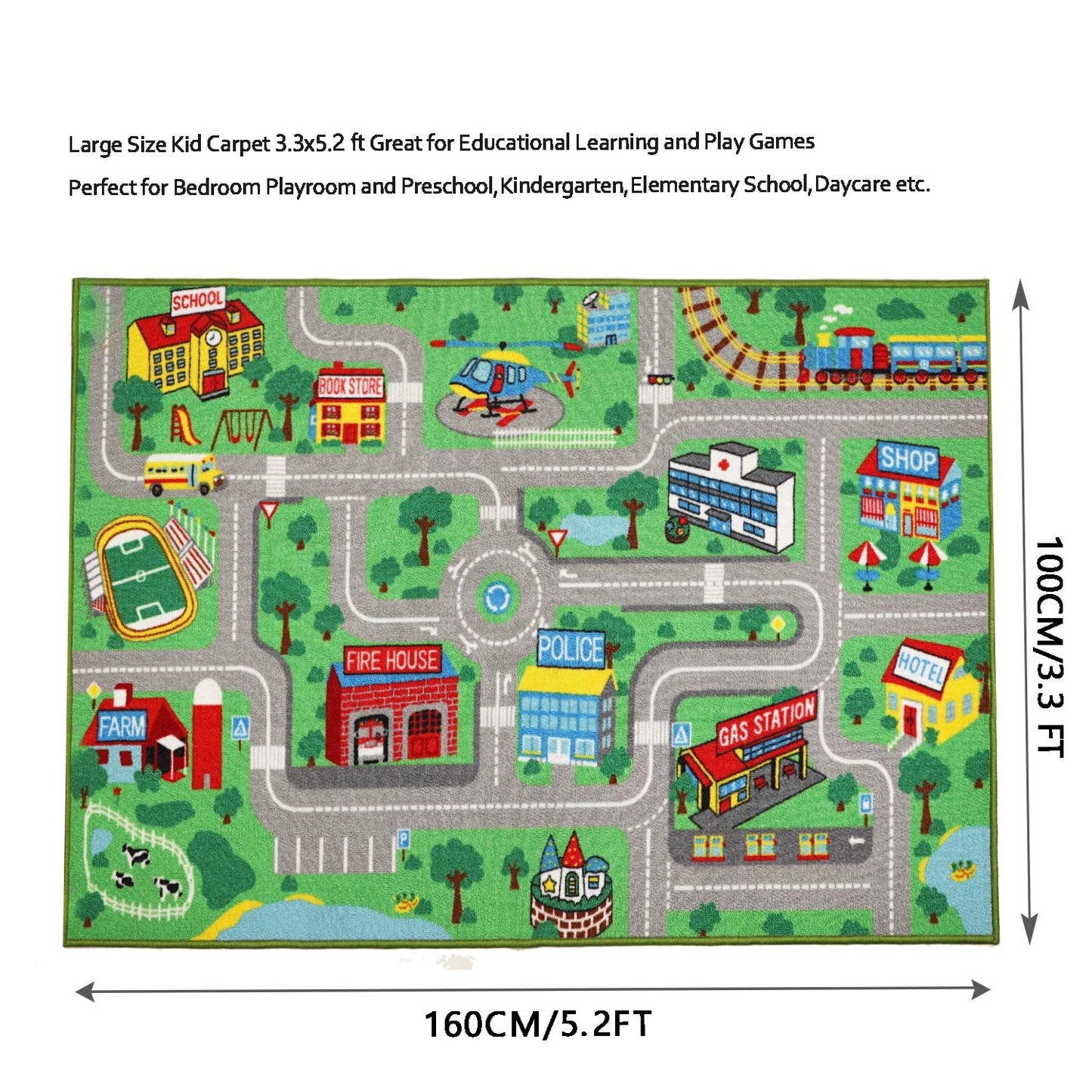 Yincimar Kids Play Rug for Playroom 5.2x3.3 ft Town City Road Map Car Mat Play Mat Educational Learning Carpet Area Rug for Boy Girl Toddler Bedroom Playroom