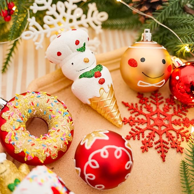 SHareconn 86pcs Christmas Tree Balls Ornaments, Shatterproof Plastic Decorative Baubles for Christmas Tree Decorations, Holiday Wedding Party Decoration, Festive Ornaments, Red Green White