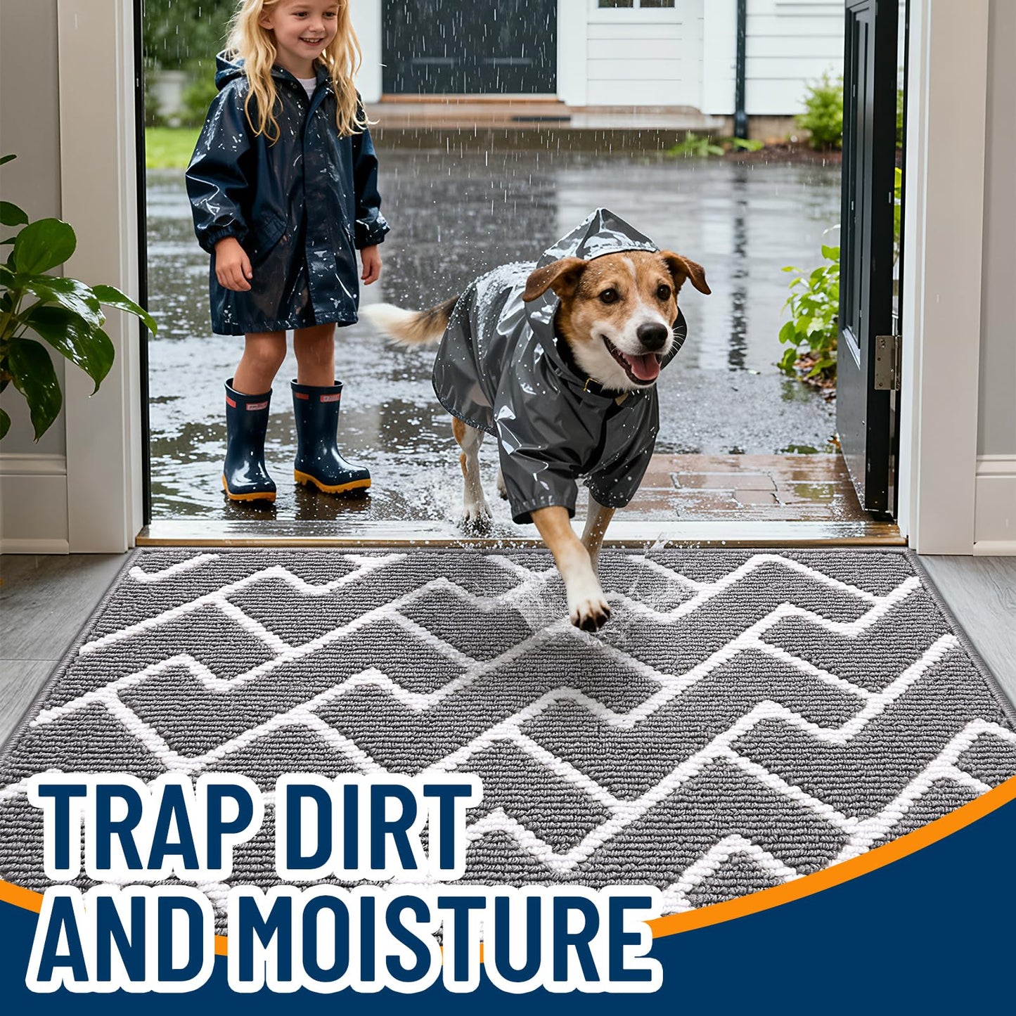 OLANLY Front Door Mat, Non-Slip Rubber Backing, Dirt Resistant and Absorbent, Washable, Easy to Clean Low-Profile Indoor Doormat for Back Door, Entryway, Inside Entrance, 40x32, Grey