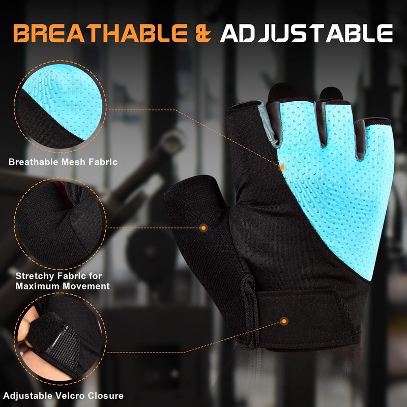 sunnex Workout Gloves for Women - Breathable Weight Lifting Gloves with Non-Slip Silicone Padding, Fingerless Gym Gloves for Cycling, Rowing, Pull Ups & Training (4 Sizes)