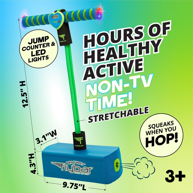 Flybar My First Foam Pogo Jumper for Kids Fun and Safe Pogo Stick for Toddlers, Durable Foam and Bungee Jumper for Ages 3 and up, Supports up to 250lbs (Blue LED)
