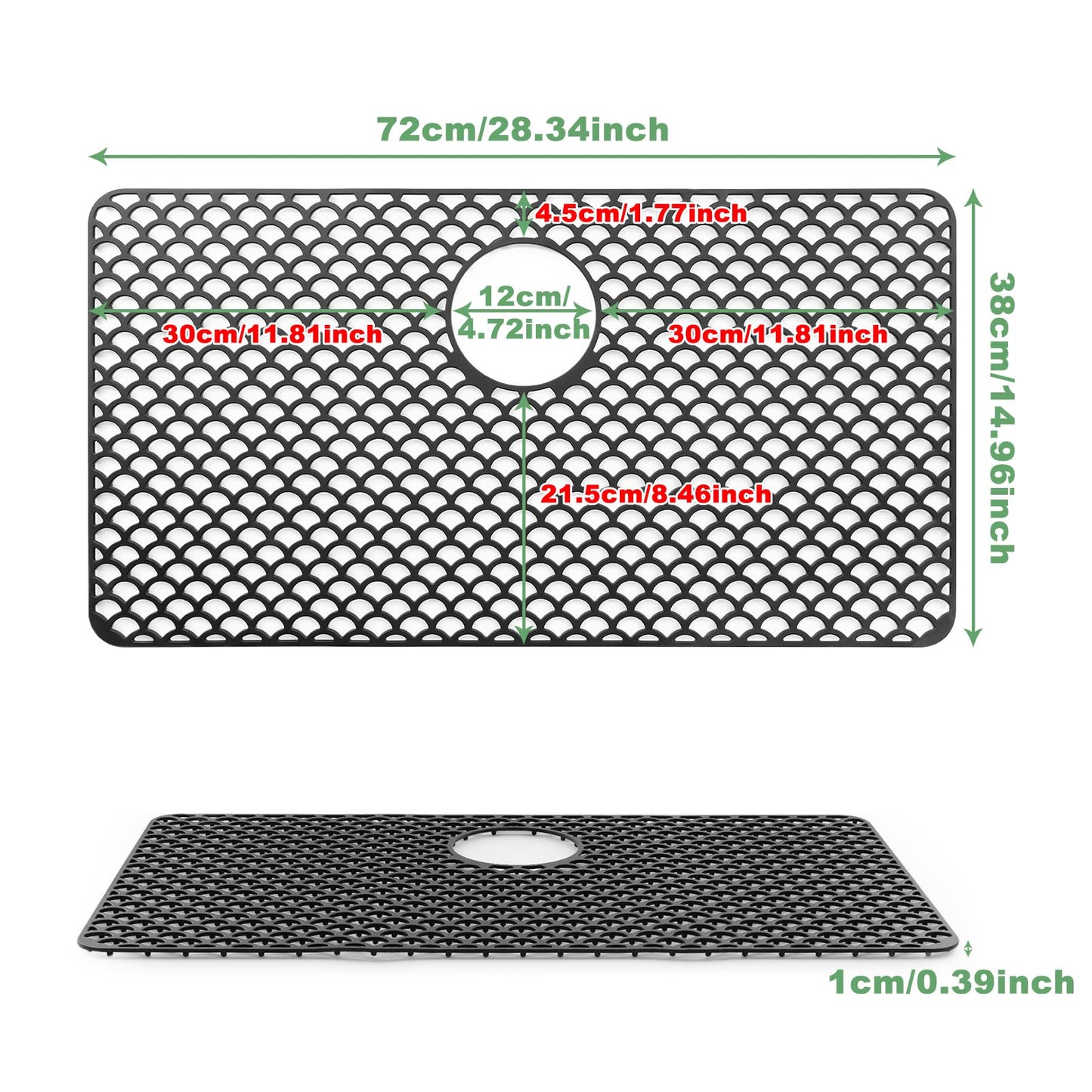 Sink Protectors for Kitchen Sink - Large 28.4"x 15" with Rear Drain Hole Heat Resistant Easy Clean Non-slip Silicone Kitchens Sinks Mat for Bottom of Kitchen Sinks Stainless Steel(Black)-72x38CM