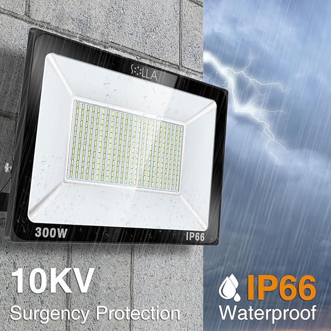 SOLLA 300W LED Flood Light Outdoor, 1600W Equivalent, 24000LM Super Bright Arena Lights, IP66 Waterproof, 6000K Daylight White, LED Commercial Lights for Sports Fields and Counts