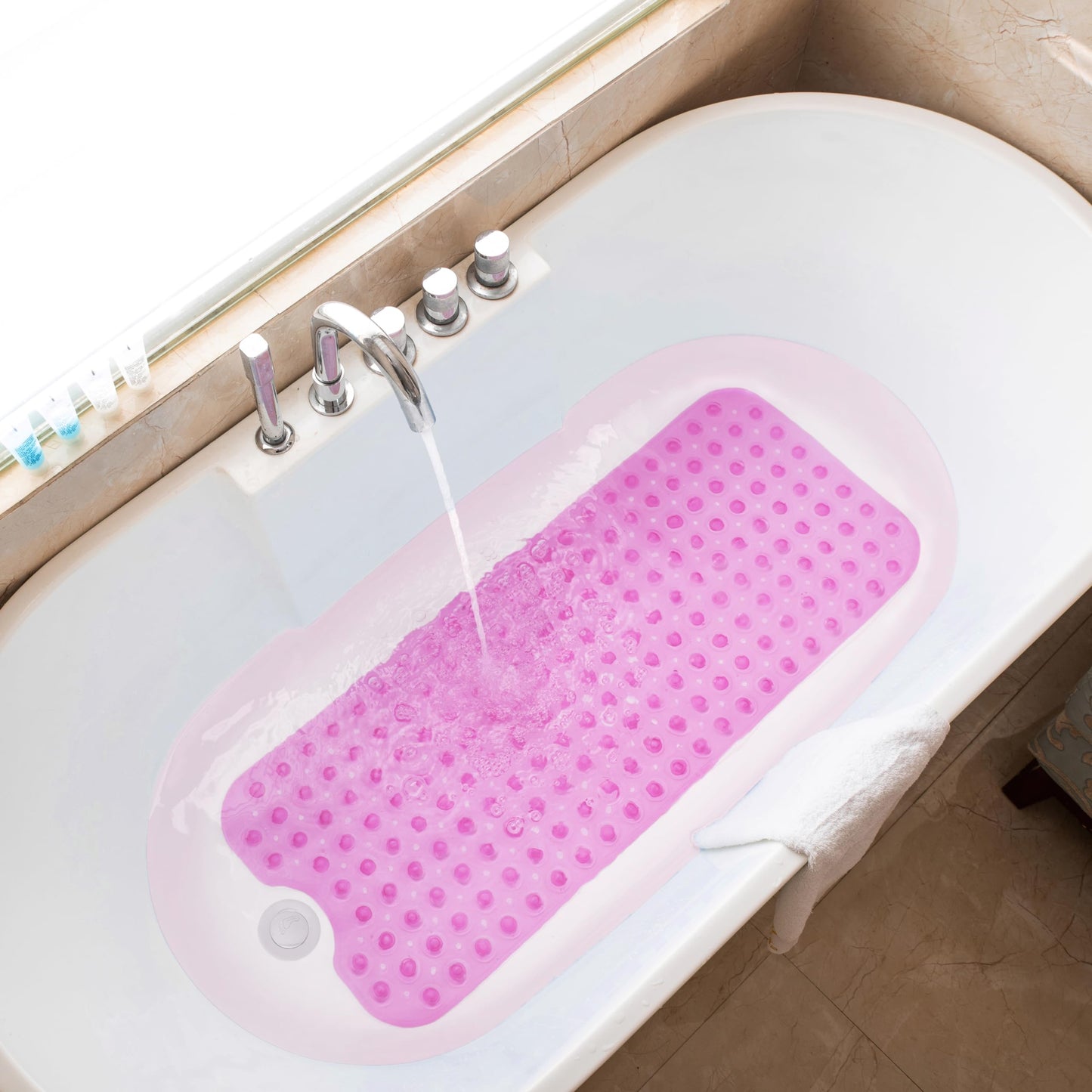 TreeBud Bathtub Mats for Shower Tub Non-Slip Bath Mat 39 x 16 Inch Extra Long Shower Mat, Bath Tub Mat for Bathroom with Machine Washable, BPA Free for Kids (Clear Hot Pink)