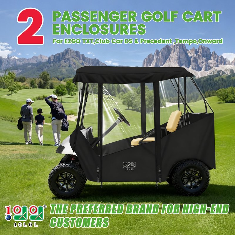 10L0L 2 Passenger Golf Cart Enclosure -61" Roof Fit Universal for EZGO TXT RXV & Club Car DS Precedent Tempo with Side Mirror Openings,Waterproof 600D Rain Cover,Transparent Tail Light Panel