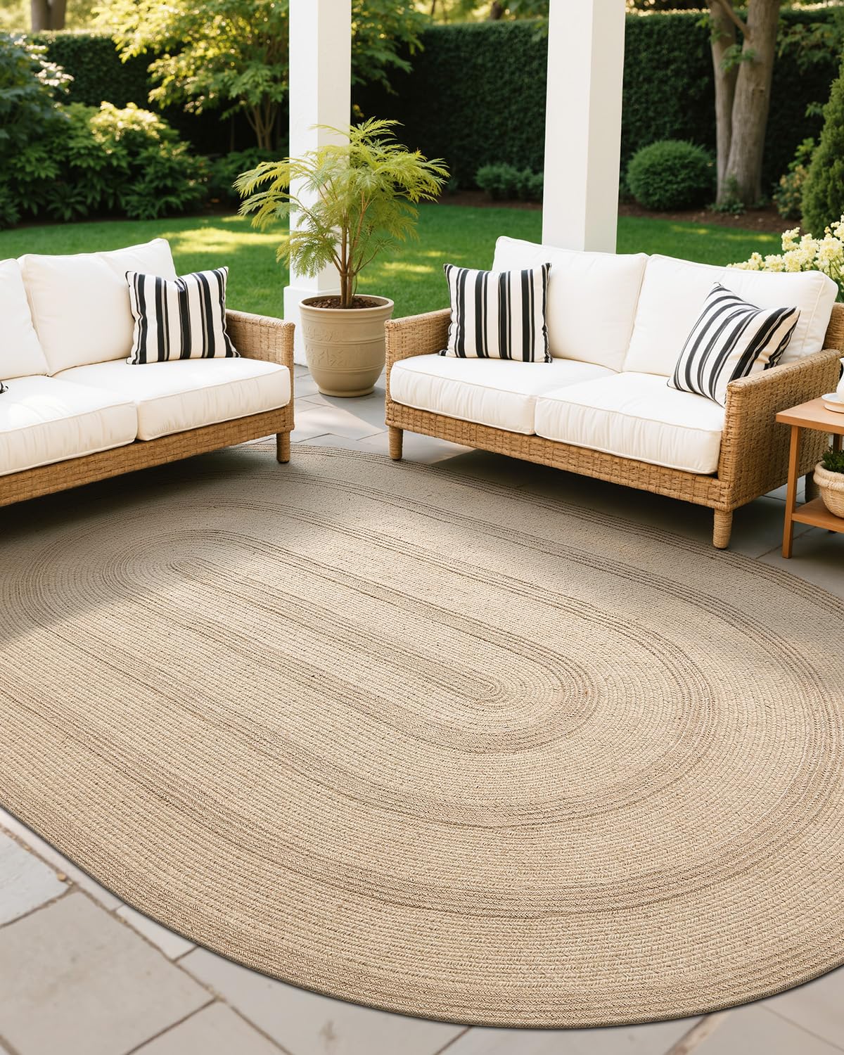LUMI Jute Area Rug 4x6 Oval for Living Room, Natural Braided Woven Rugs Non Slip, Neutral Carpets No Shedding, Durable for High Traffic, Dining Room, Indoor, Outdoor, Patio
