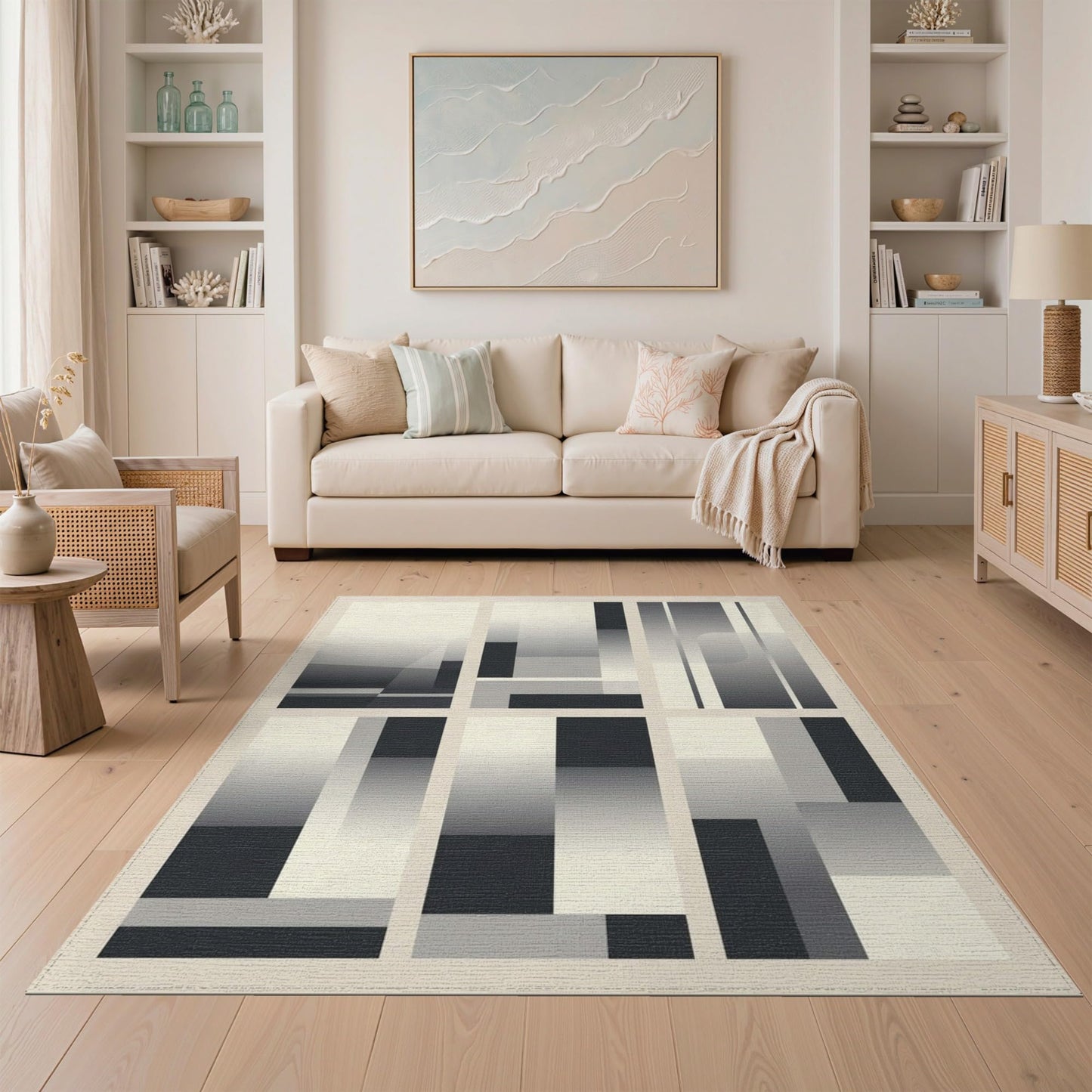 ODIKA 5'x7' Abstract Gradient Block Fade Irregularly Blend Odd Shaped Ombre Playful Washable Area Rug for Guest Room, Lounge, Apartment, Non-Slip Low Profile