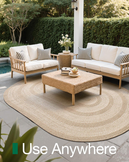 LUMI Jute Area Rug 5x8 Oval for Living Room, Natural Braided Woven Rugs Non Slip, Neutral Carpets No Shedding, Durable for High Traffic, Dining Room, Indoor, Outdoor, Patio
