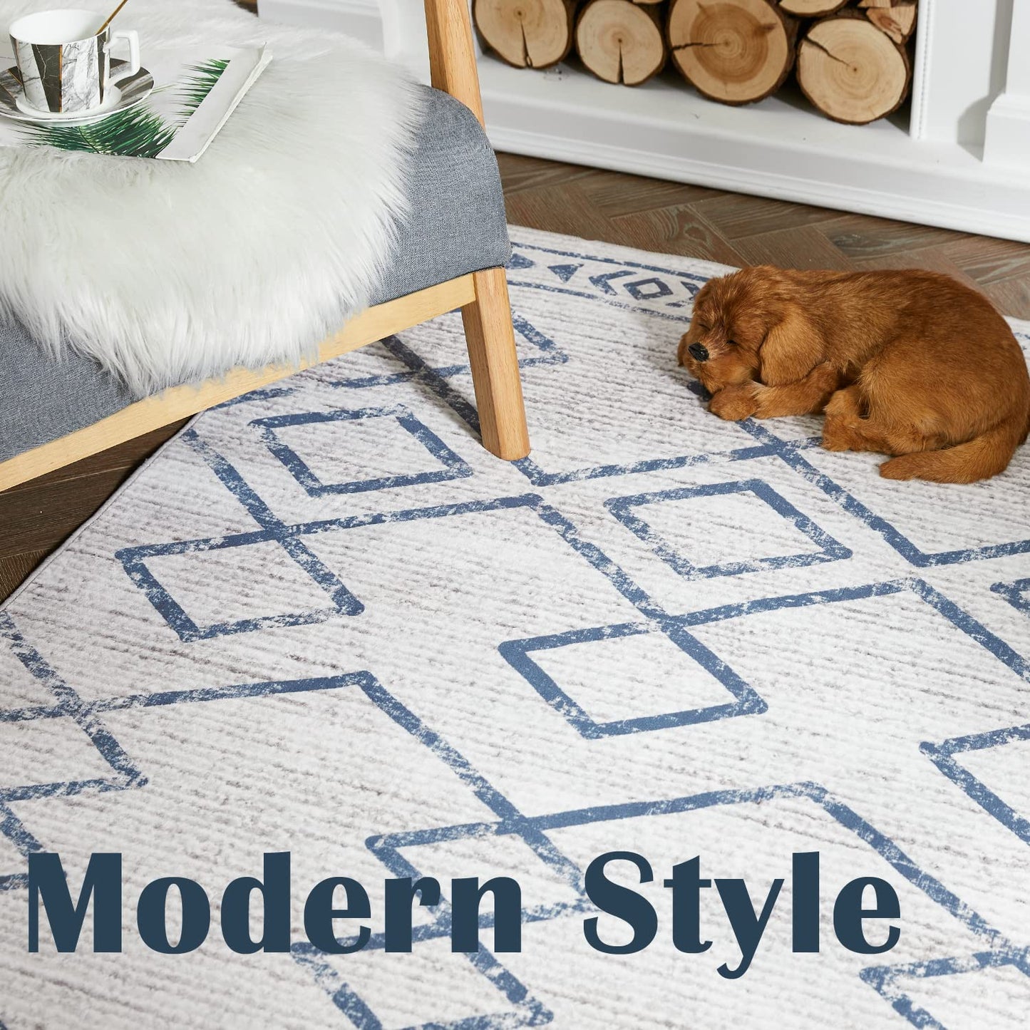 jinchan Moroccan Runner Rug 2x5 - Kitchen Machine Washable Runner Rug Modern Geometric Soft Low-Pile Lightweight Non-Slip Carpet for Entryway Hallway Laundry Room Bedroom Farmhouse (2x5ft, Blue)