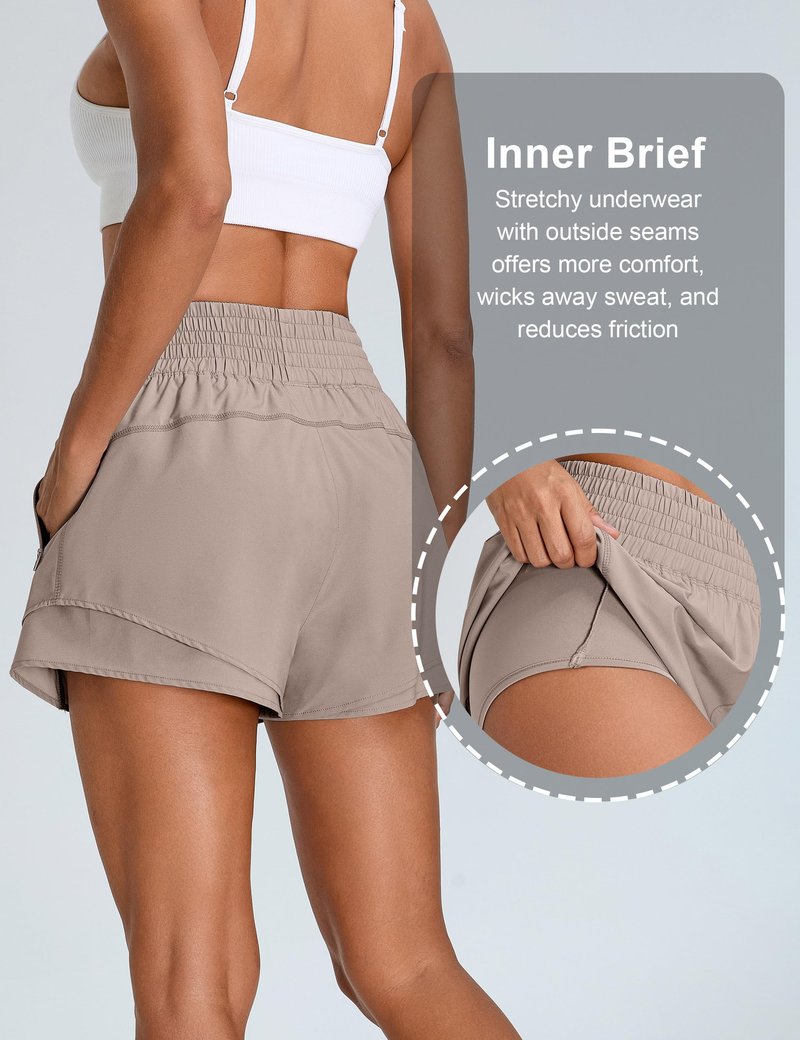 BMJL Women's Athletic Shorts High Waisted 2.5" Running Short with Zipper Pocket Sporty Yoga Gym Workout Shorts(M,Khaki)
