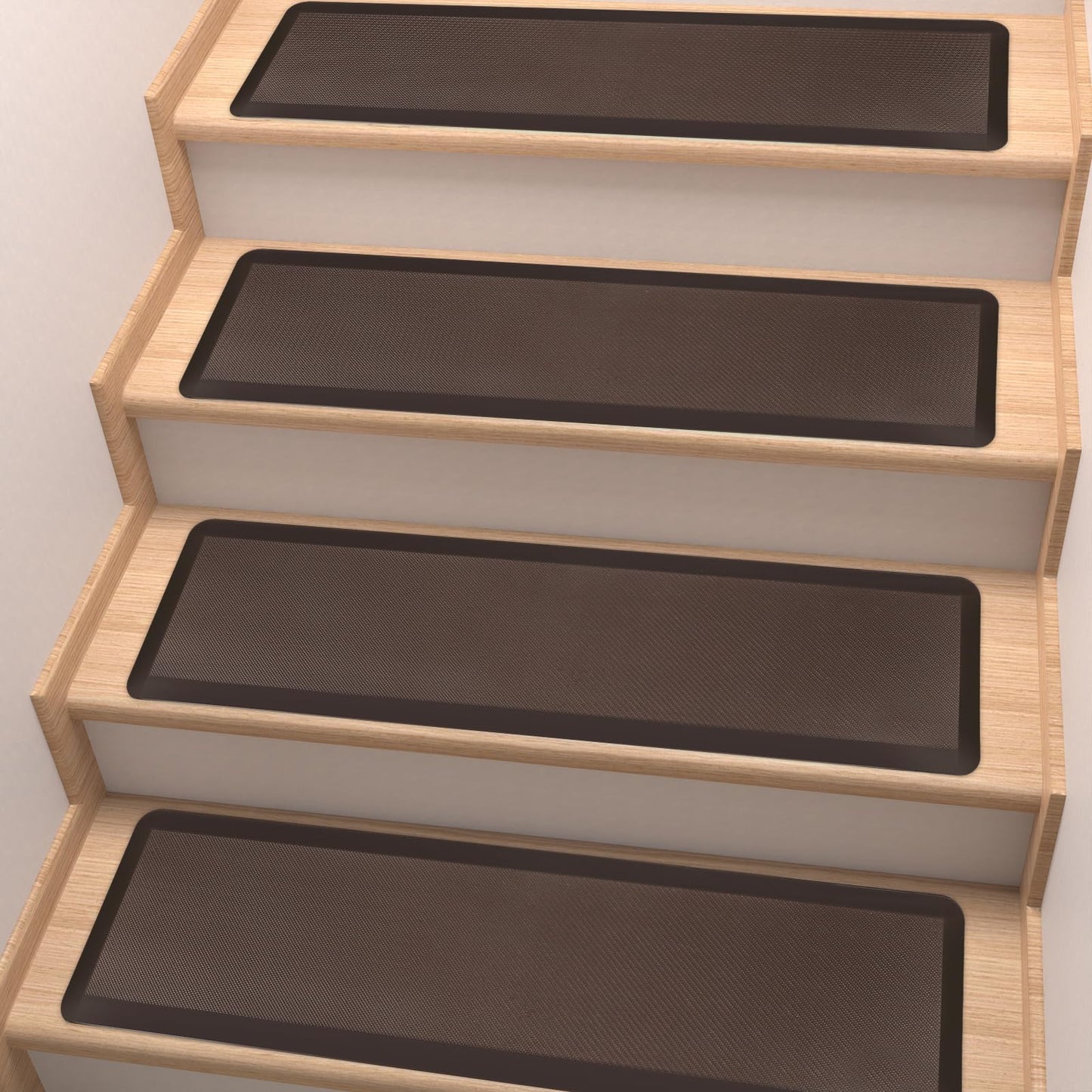 PURE ERA Cushioned Stair Mat, 8 x 30 Inch Non-Slip Stair Treads, Staircase Step Treads Foam Stair Pads, Tape Free Durable Stair Treads for Wooden Steps Washable, Easy to Clean (6 Pieces, Brown)
