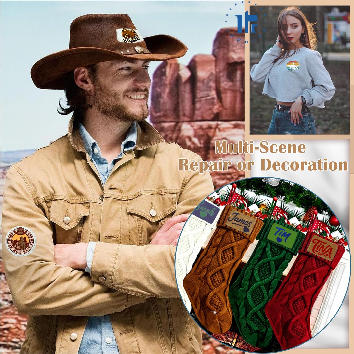 iFForce Full Sublimation Blank Leatherette Patches Without Border - 60 Pcs Waterproof Smooth Glossy PU Iron on Hat Patches - Rectangle Rounded Rectangle Round Patches for DIY Hat & Clothes Business