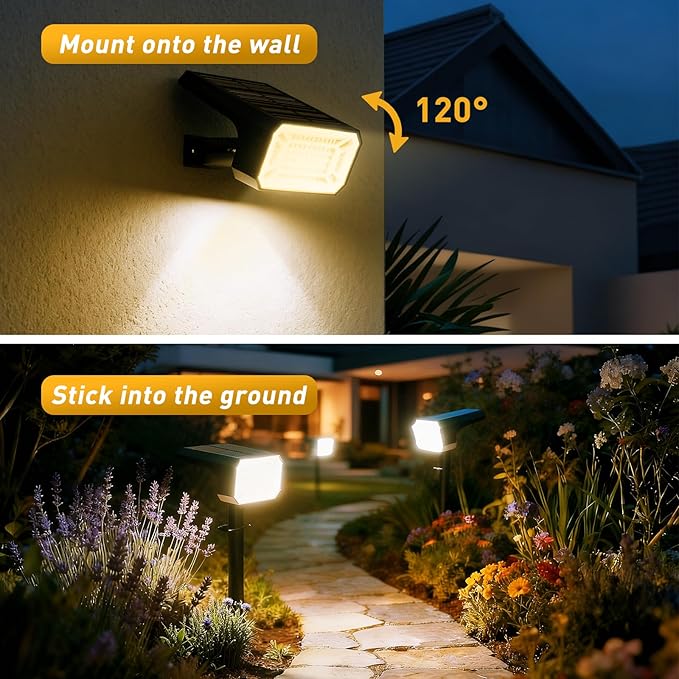 Solar Spot Lights Outdoor Waterproof IP65, [12 Pack/100 LED/4 Modes] Solar Landscape Spotlights, Auto On/Off Solar Powered Flood Lights for Outside Yard Garden Pathway(Warm White)