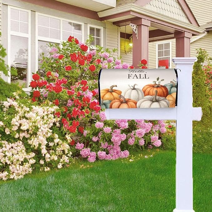 Festive Magnetic Mailbox Cover Pumpkin Fall Thanksgiving Outdoor Mailbox Protector Holiday Seasonal Decorative Garden Yard Home Standard Size 21 x 18 Inch