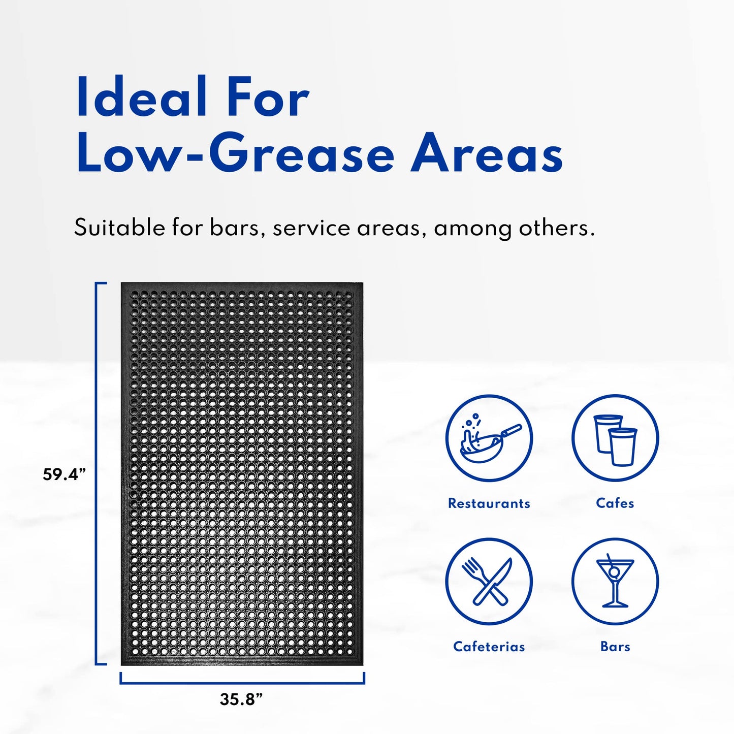 New Star Foodservice Commercial Grade Grease Resistant Anti-Fatigue Rubber Floor Mat, 36" x 60", Black