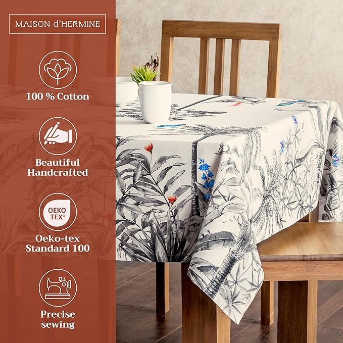Maison d' Hermine Table Cloth Square Table 100% Cotton 54 x 54 Inches Fall Tablecloth Reusable Everyday Use for Thanksgiving Christmas Decorations Dining Farmhouse Party (Amazonia)