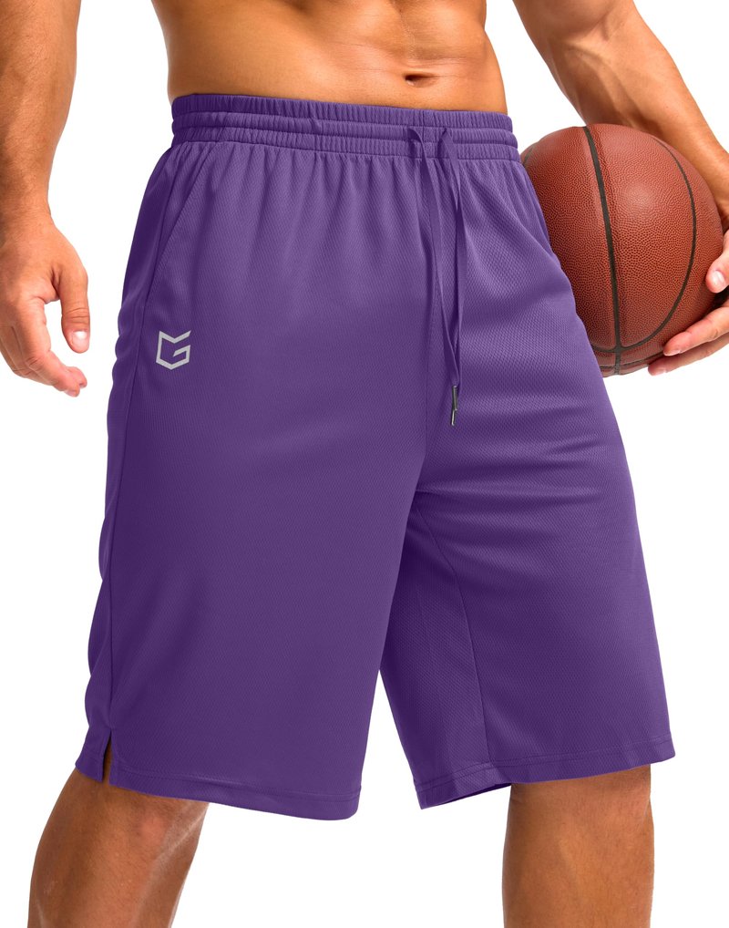 Men's Athletic Shorts with Pockets 9" / 11" Long Basketball Shorts Lightweight Quick Dry Gym Workout Shorts for Men(Purple,M)