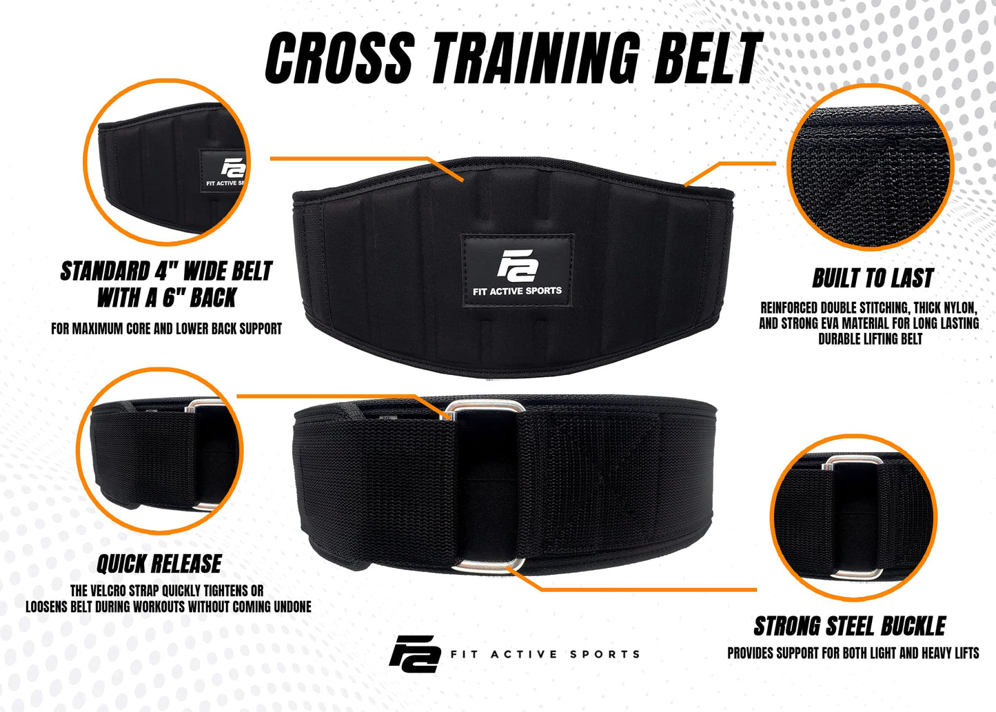 Fit Active Sports Professional Neoprene Weight Lifting Belt for Men and Women | Durable, Comfortable, and Fully Adjustable with Buckle | Maximum Back Support and Injury Prevention (Black, XS)