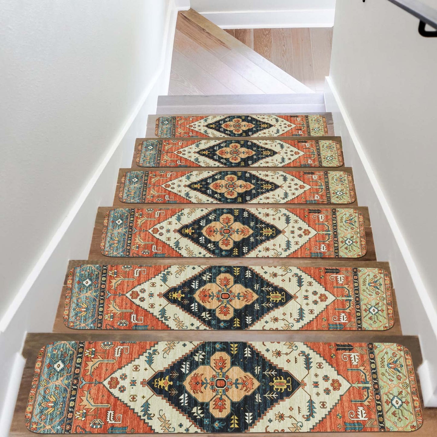 OJIA Non-Slip Carpet Stair Treads for Wooden Steps Set of 15, 30''X8'' Indoor Runner Resistant Rugs Rubber Safety Mats for Dogs, Kids & Elders, Stairway Grip
