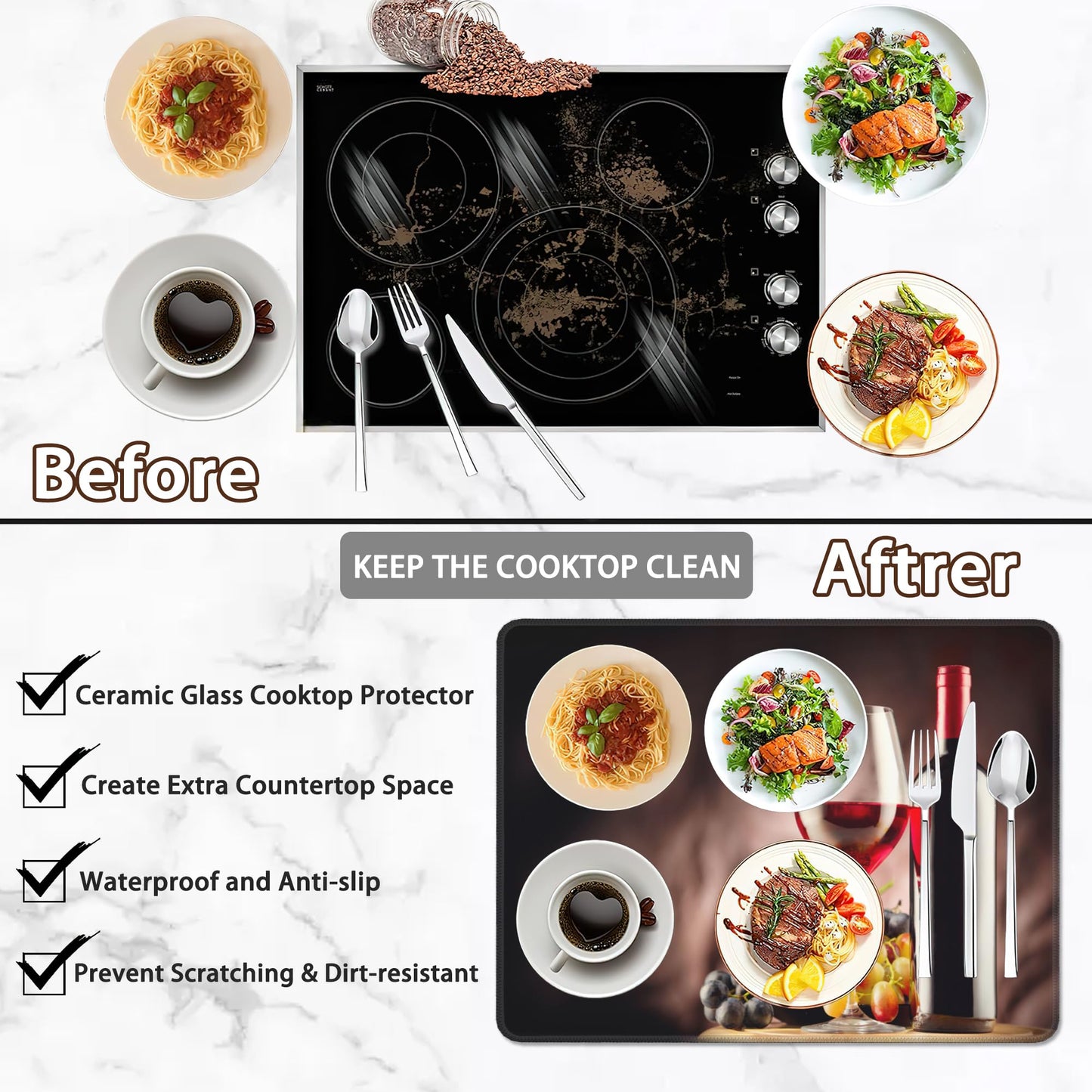 Christmas Stove Top Cover for Electric Stove,Red Wine Vintage Extra Thick Rubber Stovetop Protector Mat, Heat Resistant Glass Cooktop Oven Cover 28.5'' x 20.5''