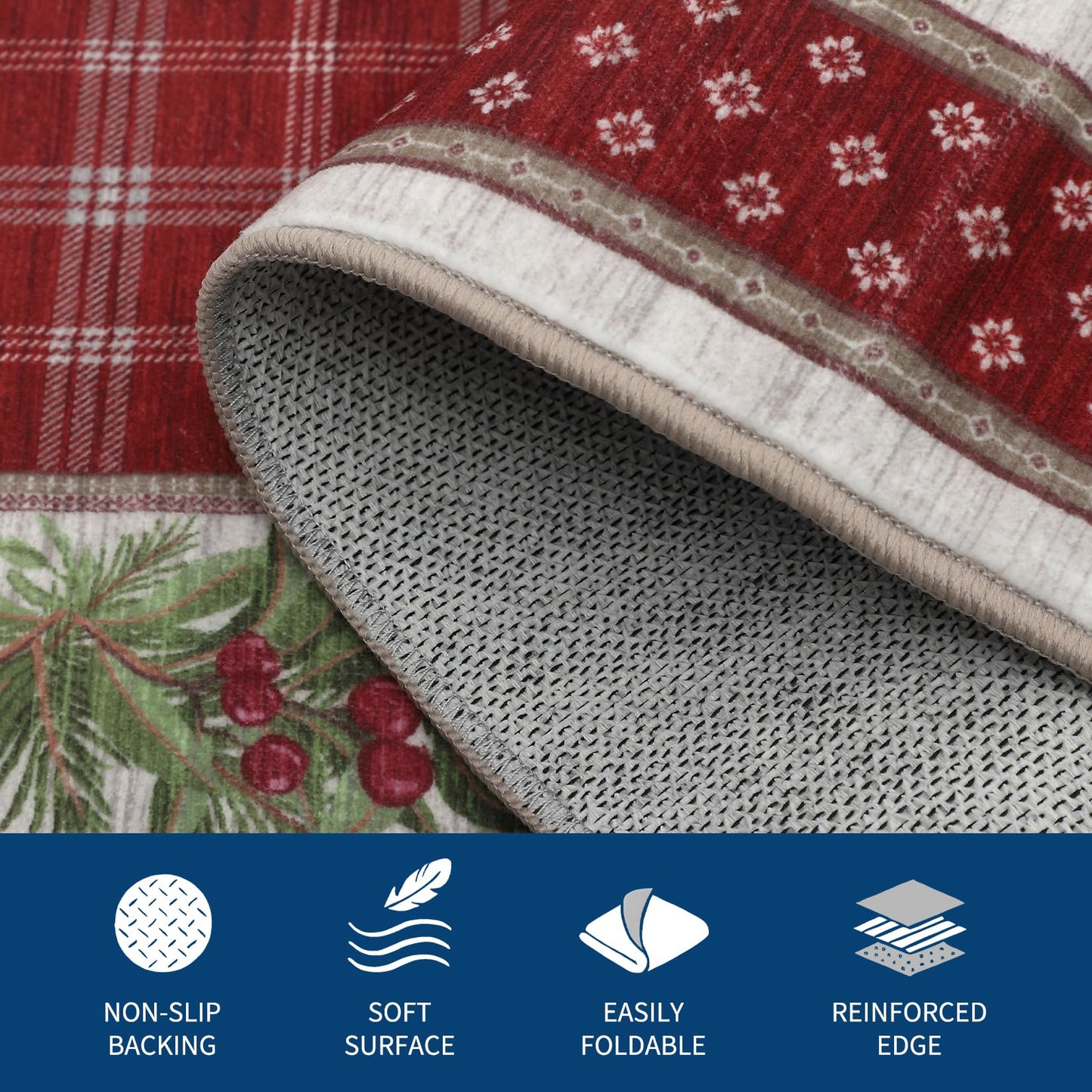 GarveeHome 5x7 Christmas Area Rug for Living Room: Machine Washable Christmas Area Rugs for Bedroom with Non-Slip Backing, Living Room Washable Carpet, Soft Low Pile Non-Slip Bedroom Carpet 5*7 ft Red